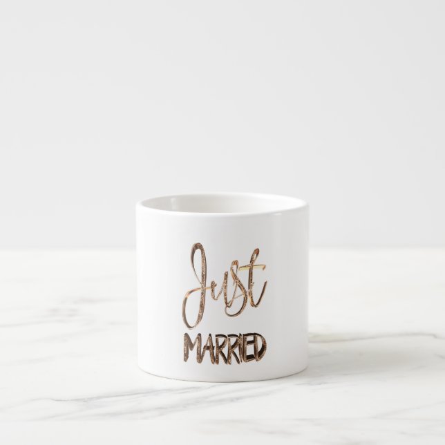 Just Married Elegant Gold Typography Bridal Espresso Cup (Front)
