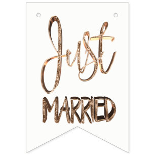 Just Married Elegant Gold Typography Wedding Party Bunting