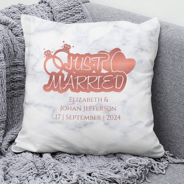 Just Married Elegant Rose Gold Wedding Souvenirs Cushion (Creator Uploaded)