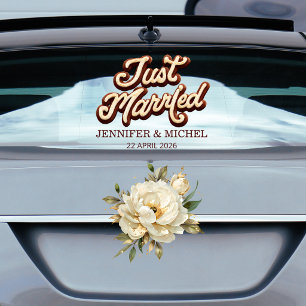Just Married elegant script wedding car