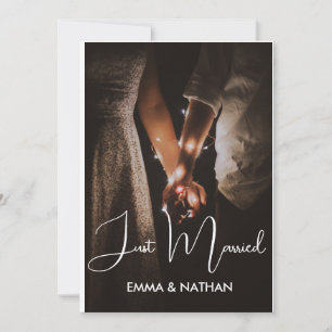 Just Married Elegant Script Wedding Photo Announce Announcement