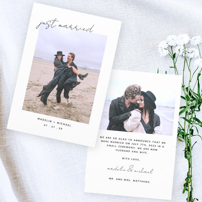 Just Married Elegant Simple Wedding Photo Card (Creator Uploaded)