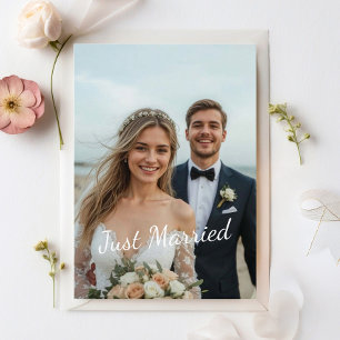 Just Married Elegant Wedding Photo Announcement Postcard