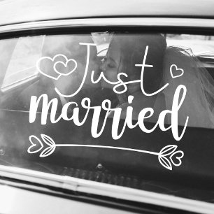 Just married elegant white script wedding