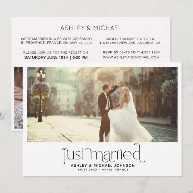 Just Married Elopement 4 Photo Reception Only Invi Invitation (Front/Back)
