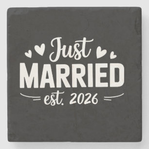 Just Married Est 2026 Wedding Party Wife Husband Stone Coaster