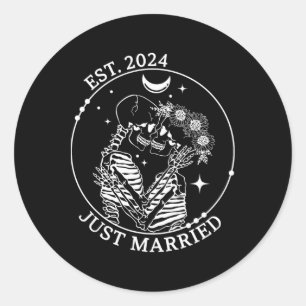 Just Married Est Halloween Skeleton Couples Matchi Classic Round Sticker