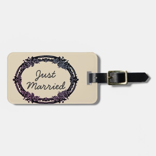 Just Married Fancy Personalised Luggage Tag (Front Horizontal)