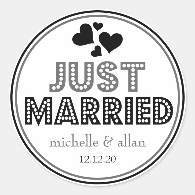 Just Married Favour Stickers (Black / Grey) (Front)