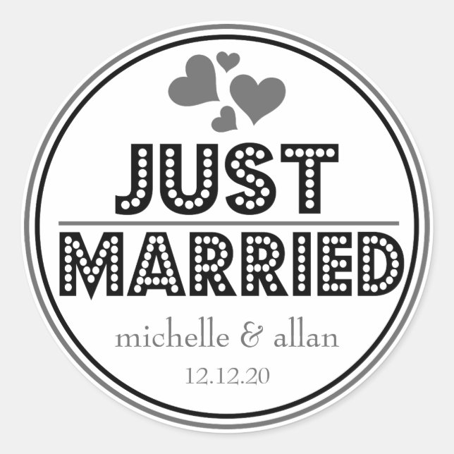 Just Married Favour Stickers (Black / Grey) (Front)