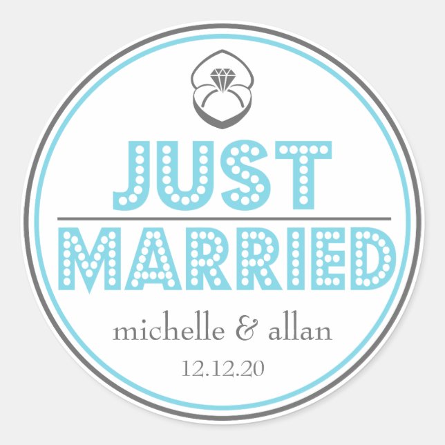 Just Married Favour Stickers (Blue / Grey) (Front)