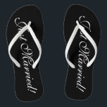 Just Married flip flops for bride and groom couple<br><div class="desc">Just Married flip flops set for bride and groom couple. Personalizable elegant flipflops for bride's entourage / team bride. Make your own personalised wedge sandals for bride, brides maid, maid of honour, flower girl, mother of the bride, mother of the groom, guest etc. Cute summer slippers for nautical or beach...</div>