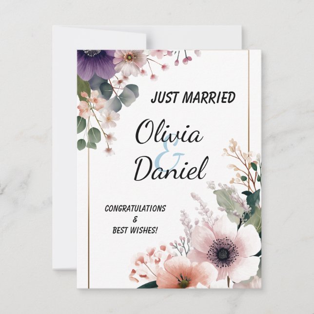 🌸 Just Married Floral Elegance – Greeting Card 💌 (Front)
