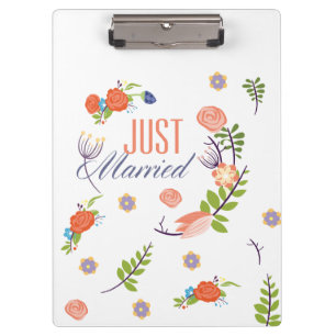 Just Married Floral Style Clipboard