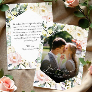 just married   Floral Wedding Photo Announcement