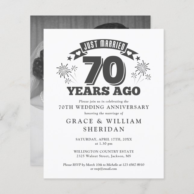 Just Married Forever 70th Anniversary Photo Invite (Front/Back)