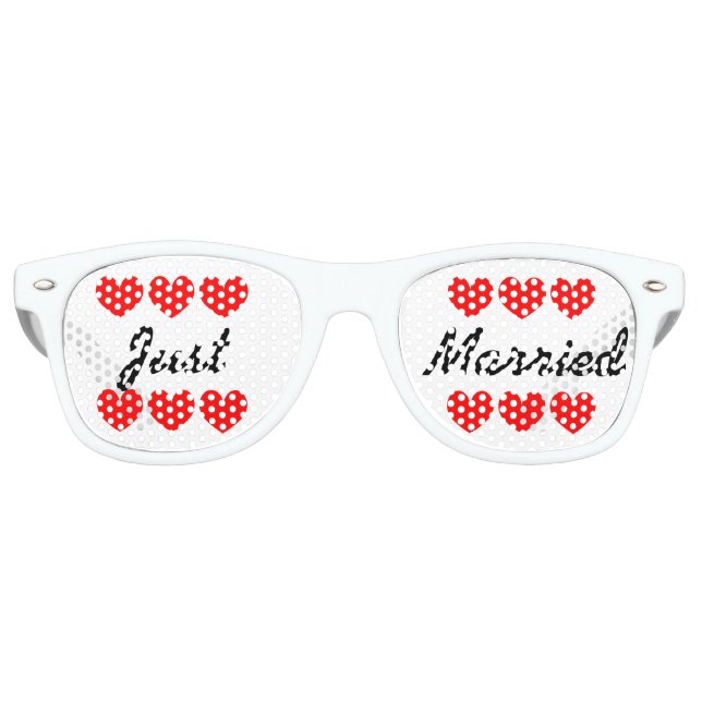 Just married fun hearts bachelorette party shades (Front)