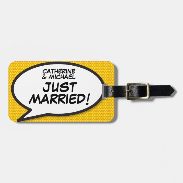 JUST MARRIED Fun Modern Luggage Tag (Front Horizontal)