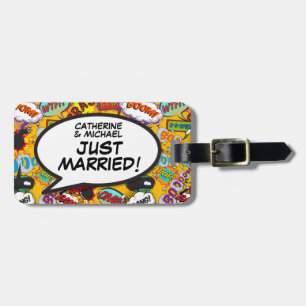 JUST MARRIED Funny Colourful Personalised Luggage Tag