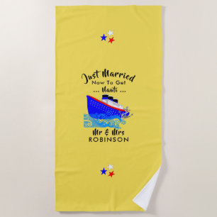Just Married Funny Cruise Ship Personalised Beach Towel