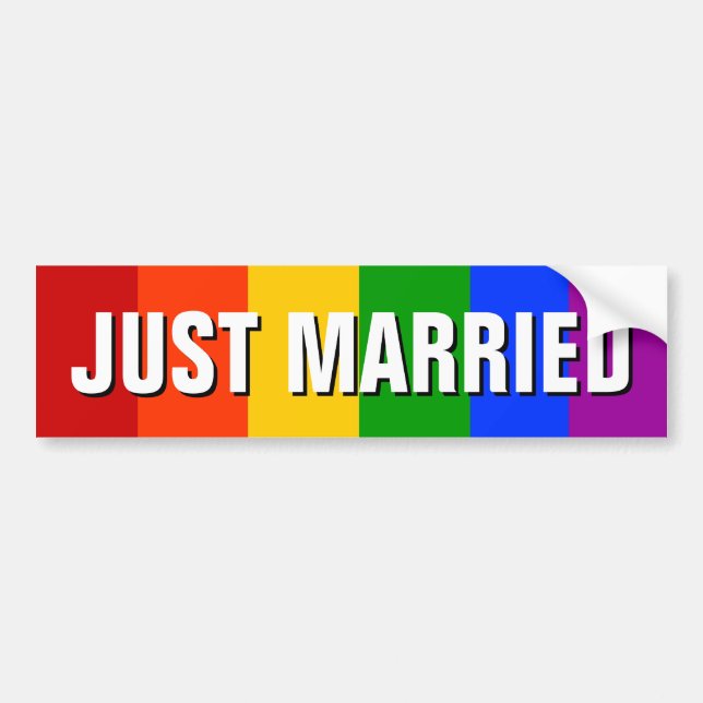 JUST MARRIED GAY BUMPER STICKER (Front)