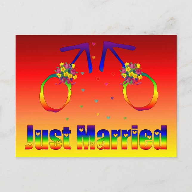 Just Married Gay Men Announcement Postcard (Front)