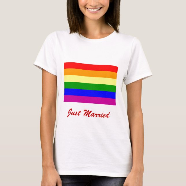Just Married/Gay Pride Wedding T-Shirt (Front)