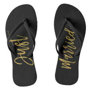 Just Married Gold Foil Bride Flip Flops