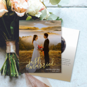 Just Married Gold Type Photo Wedding Announcement