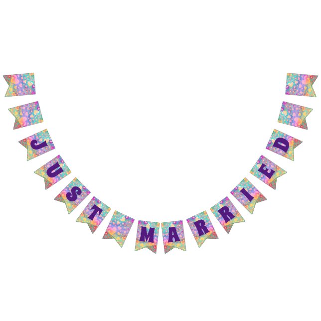 JUST MARRIED - heart love pattern design 3 Bunting (All)