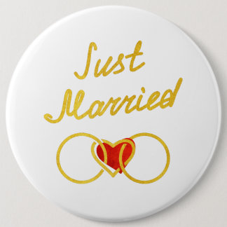 Just Married Honeymoon Pure Gold 6 Cm Round Badge