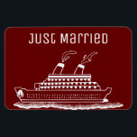 Just Married Honeymoon Wedding Cruise Cabin Door Magnet<br><div class="desc">Perfect magnet for newlywed or those just married and travelling on a wedding honeymoon cruise. Cruise ship cabin door marker to help find your stateroom. Background  red colour can be changed to match your wedding colour(s). Fun wedding gift for the newly married couple.</div>