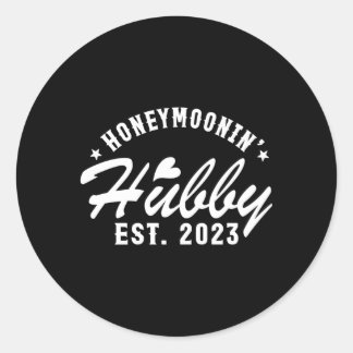 Just Married Honeymoonin' Husband Est 2023 Classic Round Sticker