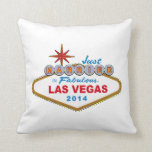 Just Married In Fabulous Las Vegas 2014 (Sign) Cushion<br><div class="desc">Just Married In Fabulous Las Vegas 2014 (Vegas Sign)... This funny wedding shirt features the world famous Welcome To Las Vegas sign. Great Wedding gift idea for a bride and groom getting married in Las Vegas. Great honeymoon shirt! Perfect to wear while strolling along the Las Vegas strip. Let everyone...</div>