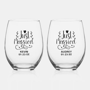 Just Married Keepsake Stemless Wine Glass