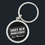 Just Married keychain | Under new management stamp<br><div class="desc">Just Married keychain | Under new management stamp. Cute wedding or honeymoon gift idea for newly wed couple. Personalizable for groom and bride. Husband and wife humour.</div>