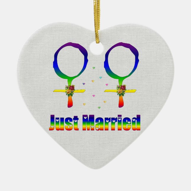 Just Married Lesbians Ceramic Tree Decoration (Front)