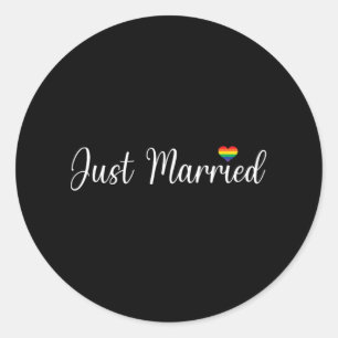 Just Married Lgbtq Gay Wedding Lesbian Bride Gay H Classic Round Sticker