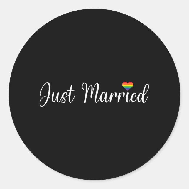 Just Married Lgbtq Gay Wedding Lesbian Bride Gay H Classic Round Sticker (Front)