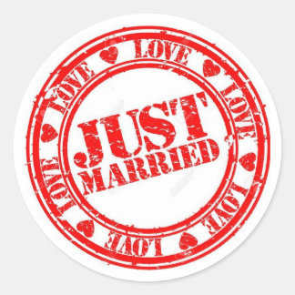 Just Married Love Stamp Classic Round Sticker
