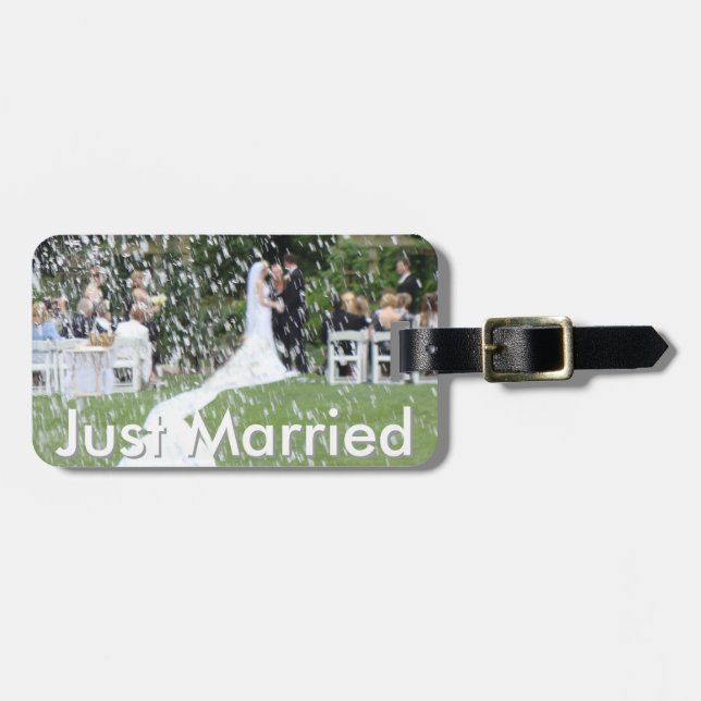 Just Married Luggage Tag With Leather Strap (Front Horizontal)