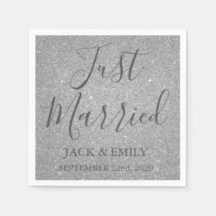 Just Married Luxury Silver Napkins