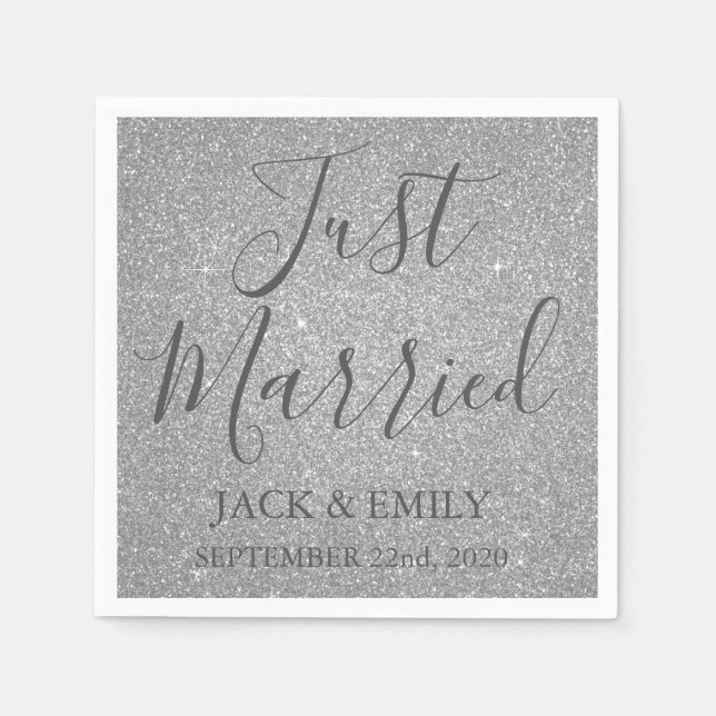 Just Married Luxury Silver Napkins (Front)