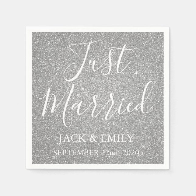 Just Married Luxury Silver Napkins (Front)