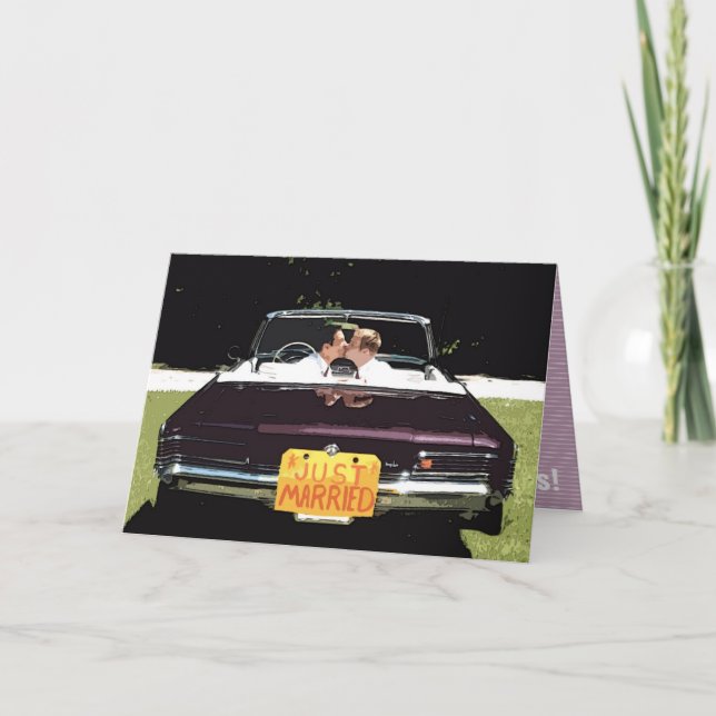 "just married" male wedding GREETING CARD (Front)