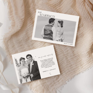Just Married Modern Black and White Photo Announcement