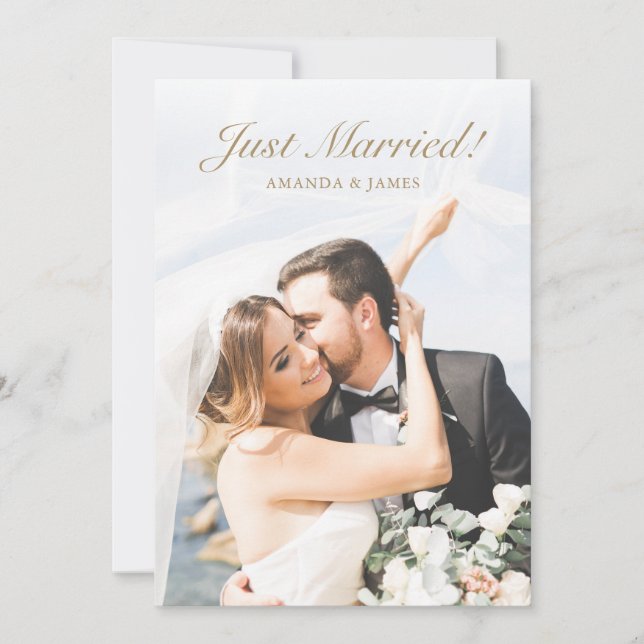 Just Married! Modern Gold Photo Elopement Wedding Announcement (Front)