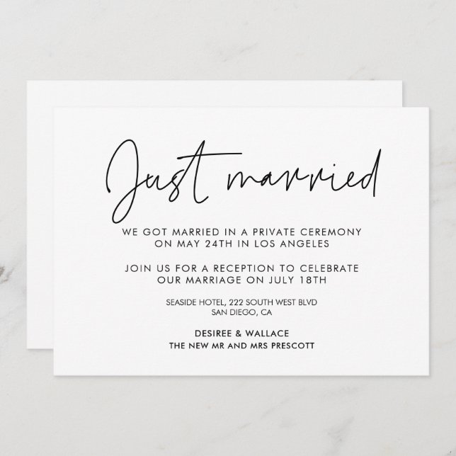Just married Modern minimalist announcement (Front/Back)