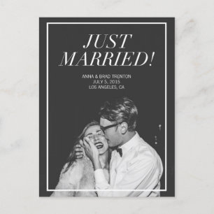 Just Married   Modern Photo Wedding Announcement Postcard