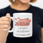 Just Married Modern Rose Gold Foil Couples Names Coffee Mug<br><div class="desc">Celebrate your love story with our Just Married Modern Rose Gold Foil Logo with Couples Names Coffee Mug. This elegant and customisable mug features a chic "Just Married" rose gold foil logo, along with the couple's names, creating a personal and sophisticated touch. Whether it's for sipping morning coffee or enjoying...</div>